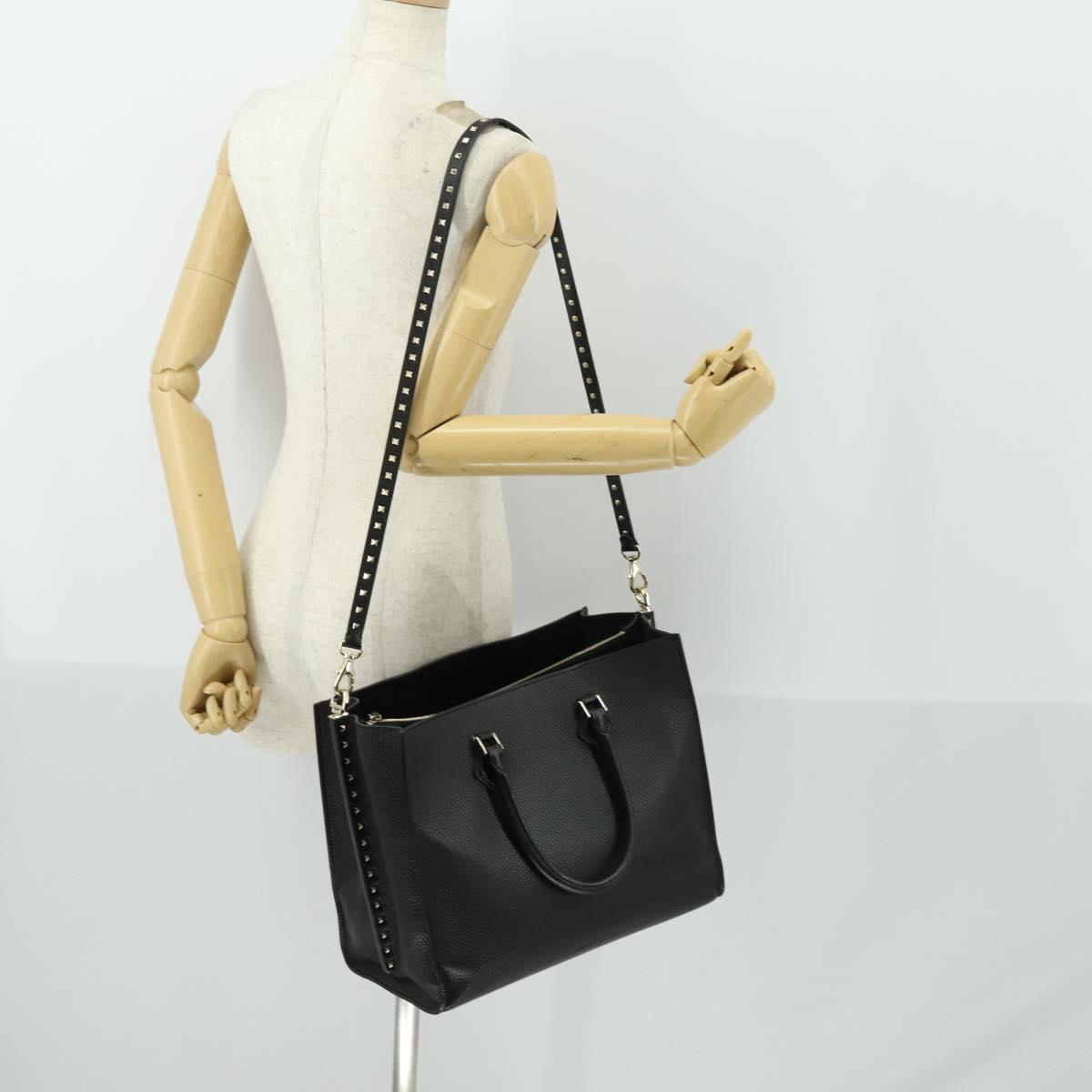 VALENTINO Hand Bag Leather 2way Black Gold Auth BA10227