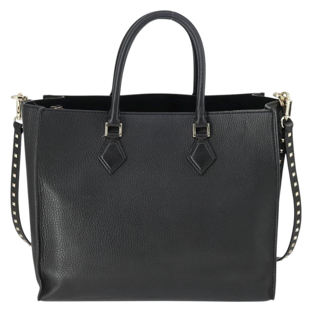 VALENTINO Hand Bag Leather 2way Black Gold Auth BA10227