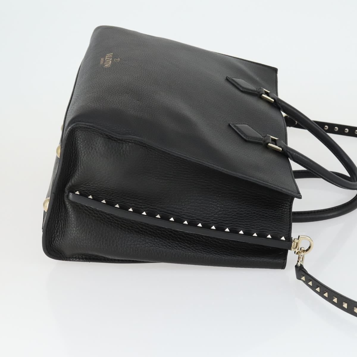 VALENTINO Hand Bag Leather 2way Black Gold Auth BA10227