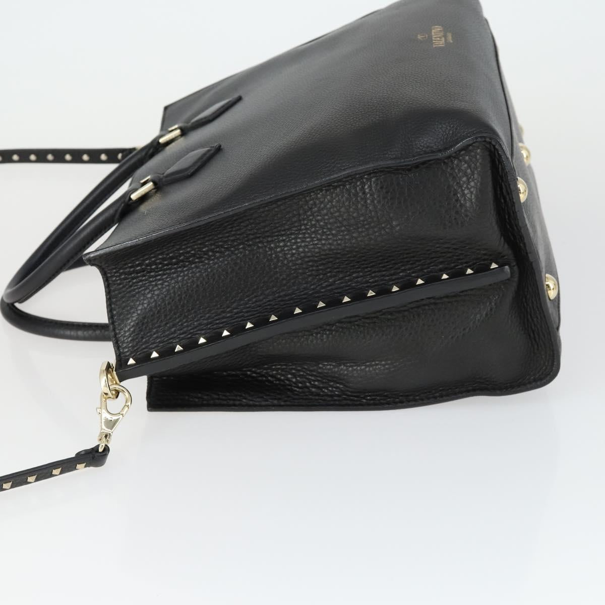 VALENTINO Hand Bag Leather 2way Black Gold Auth BA10227