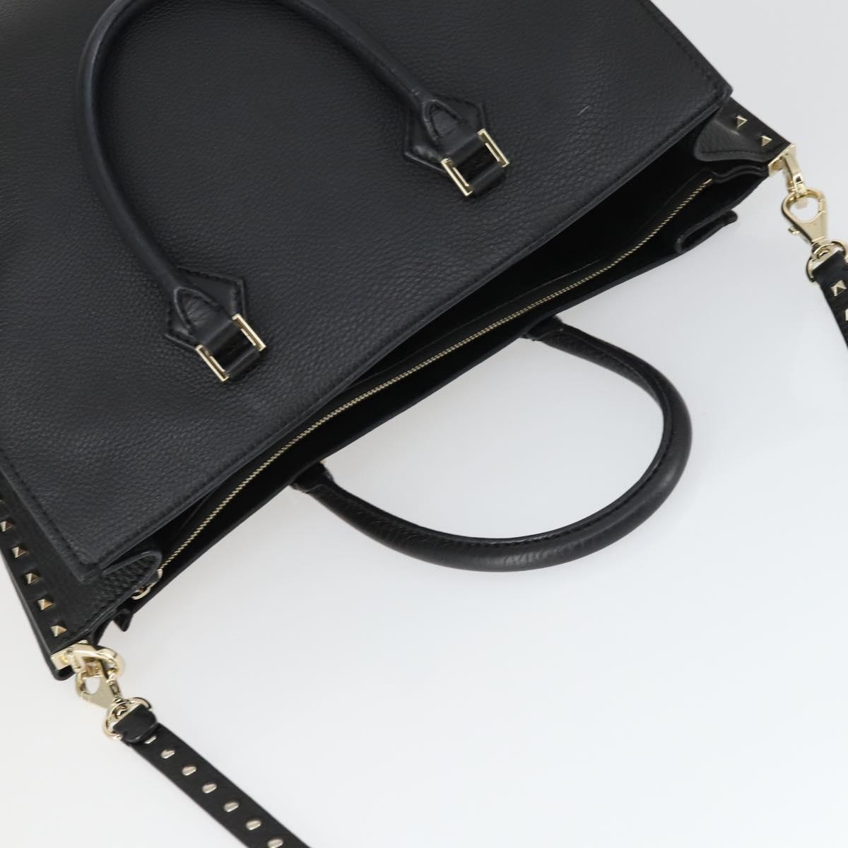 VALENTINO Hand Bag Leather 2way Black Gold Auth BA10227