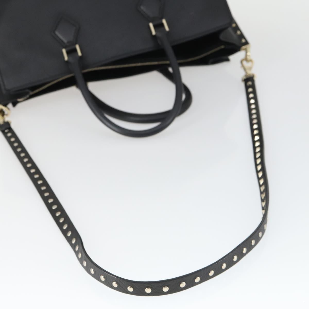 VALENTINO Hand Bag Leather 2way Black Gold Auth BA10227