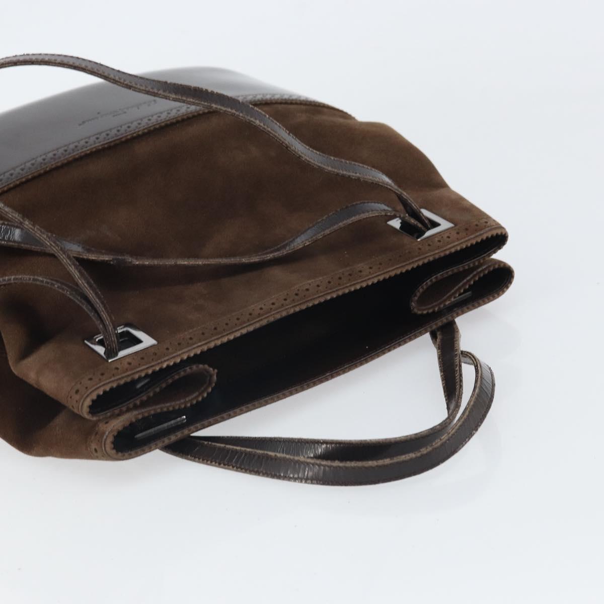 Salvatore Ferragamo Hand Bag Suede Brown Silver Auth BA10230