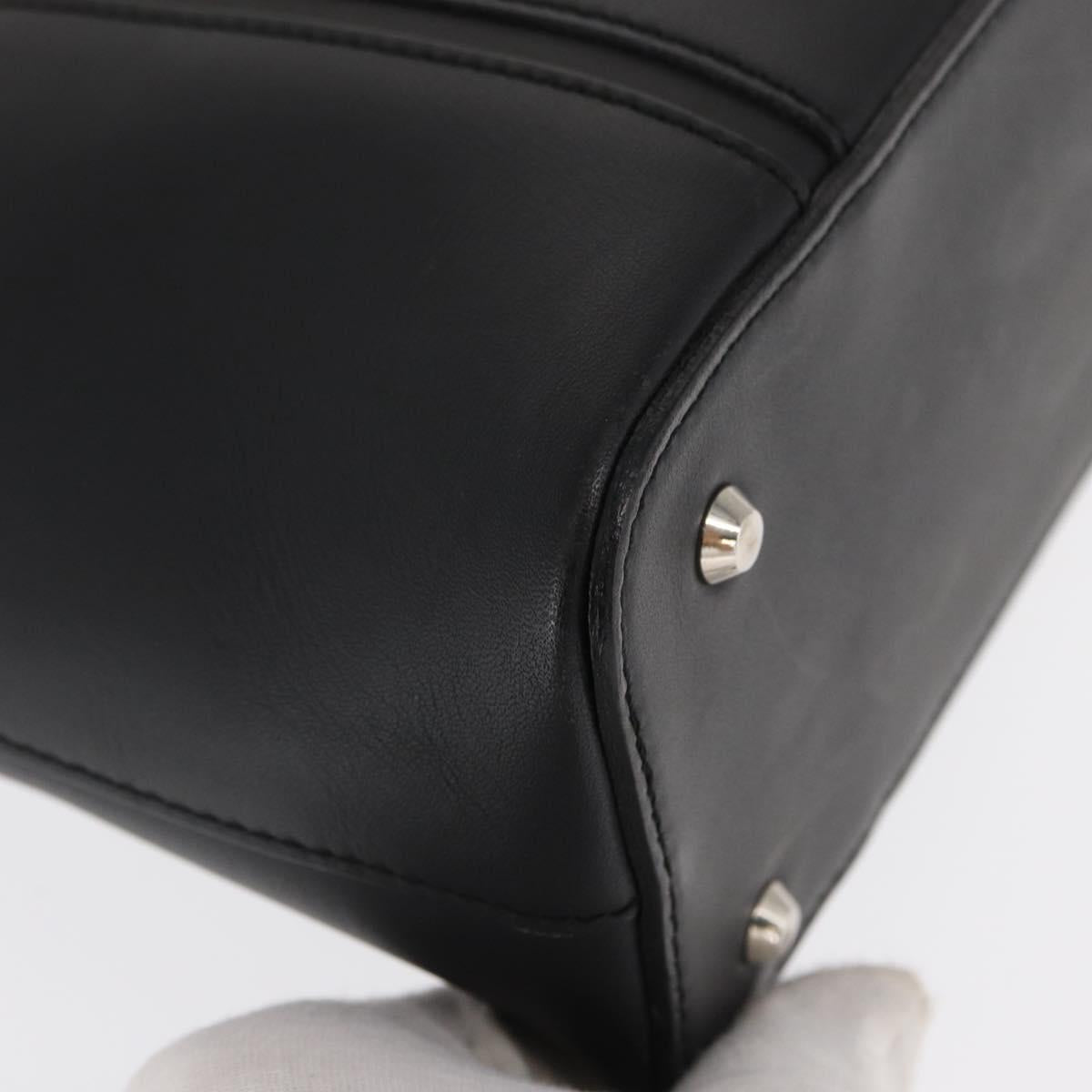 BURBERRY Hand Bag Leather Black Silver Auth BA10233