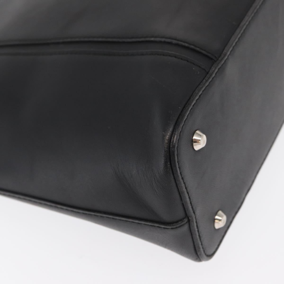 BURBERRY Hand Bag Leather Black Silver Auth BA10233