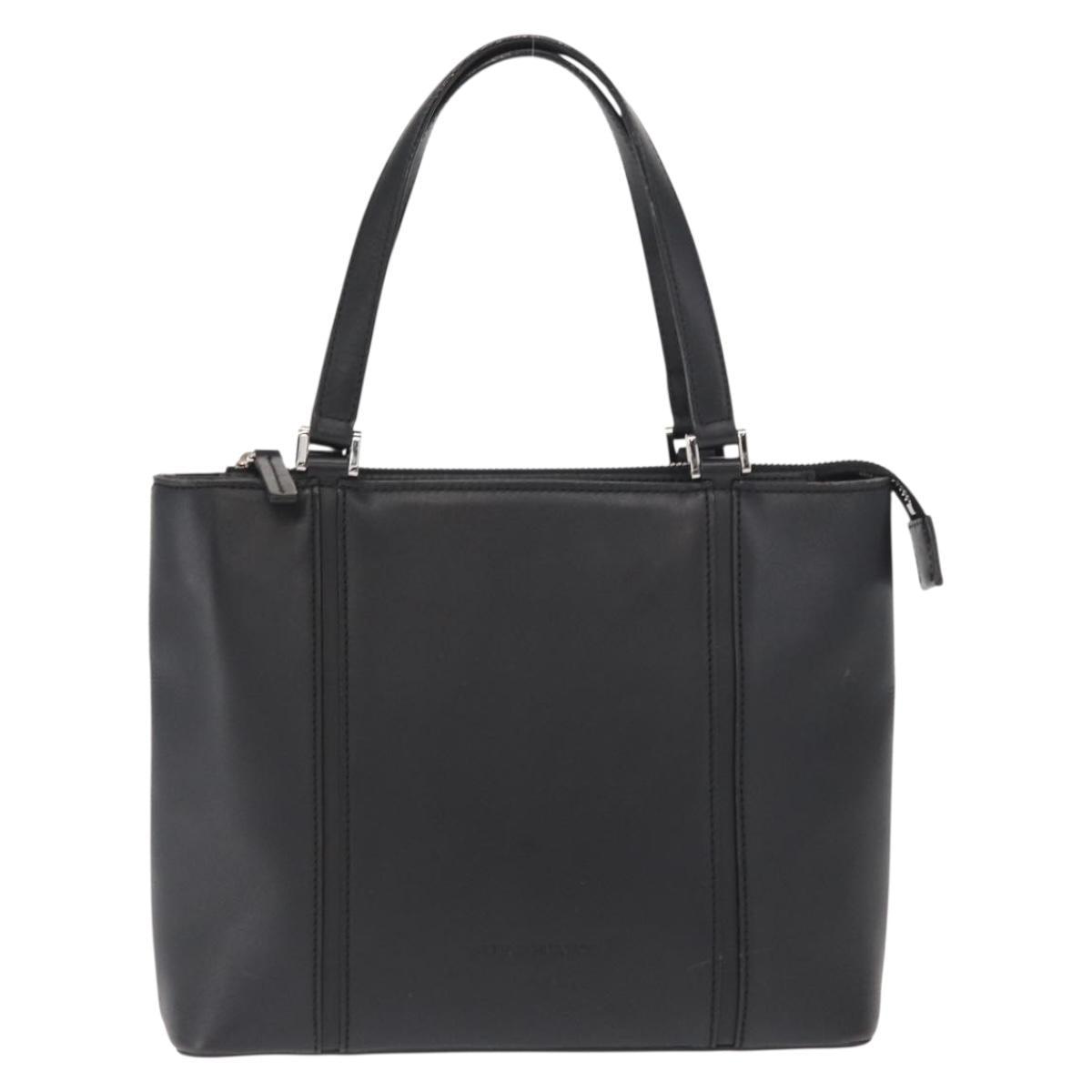 BURBERRY Hand Bag Leather Black Silver Auth BA10233
