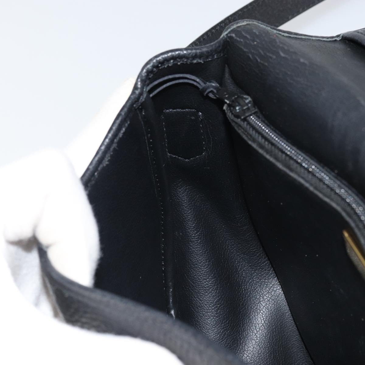 Christian Dior Shoulder Bag Leather Black Gold Auth BA10234