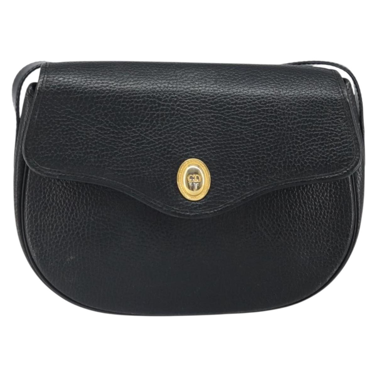 Christian Dior Shoulder Bag Leather Black Gold Auth BA10234