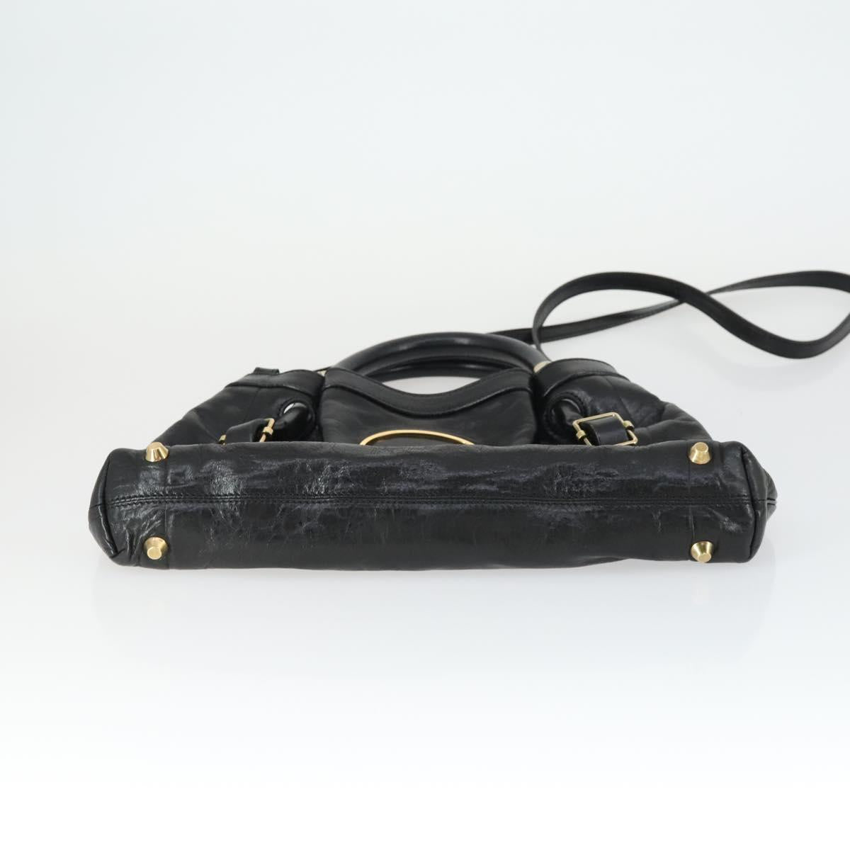 Chloe Victoria Hand Bag Leather 2way Black Gold Auth BA10246