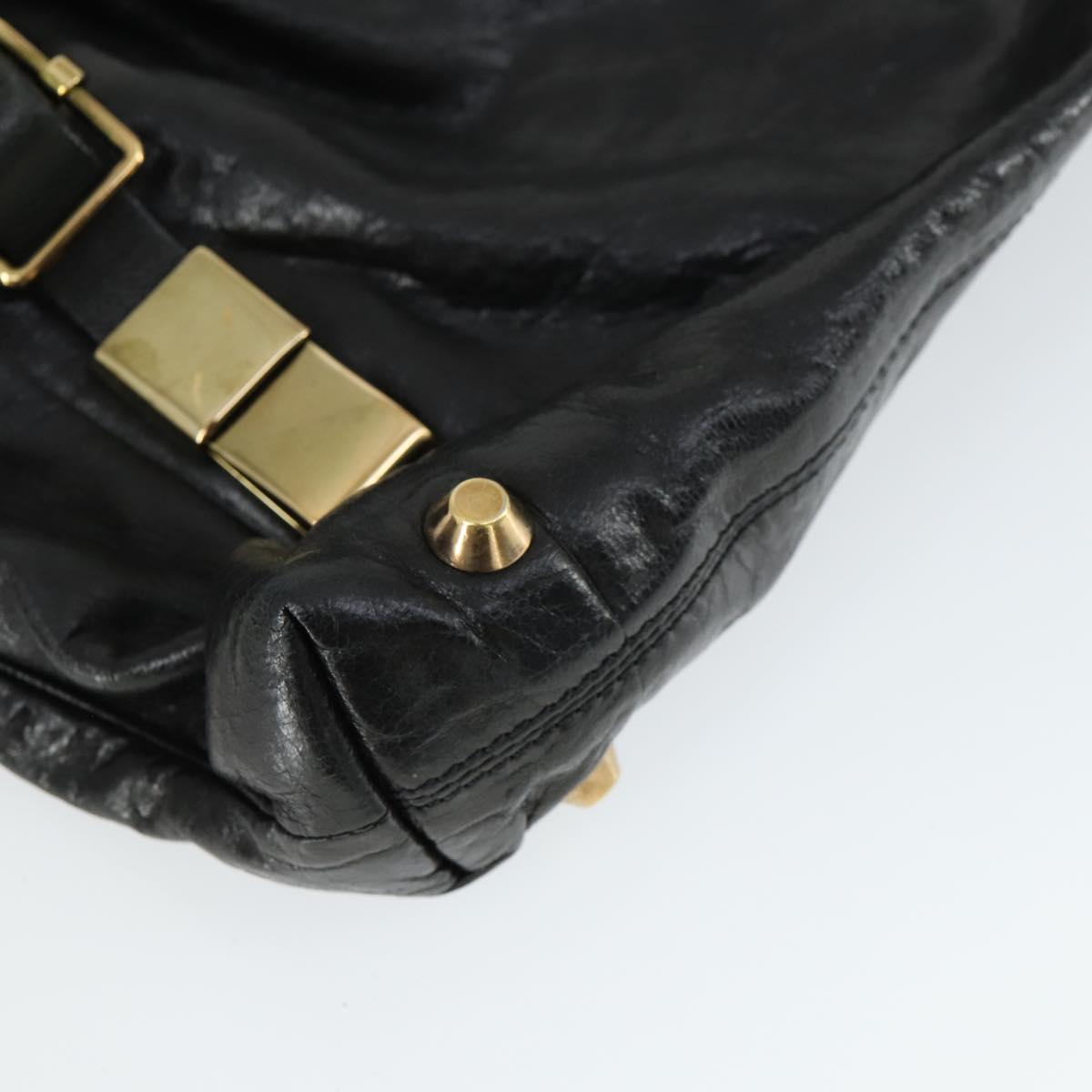 Chloe Victoria Hand Bag Leather 2way Black Gold Auth BA10246
