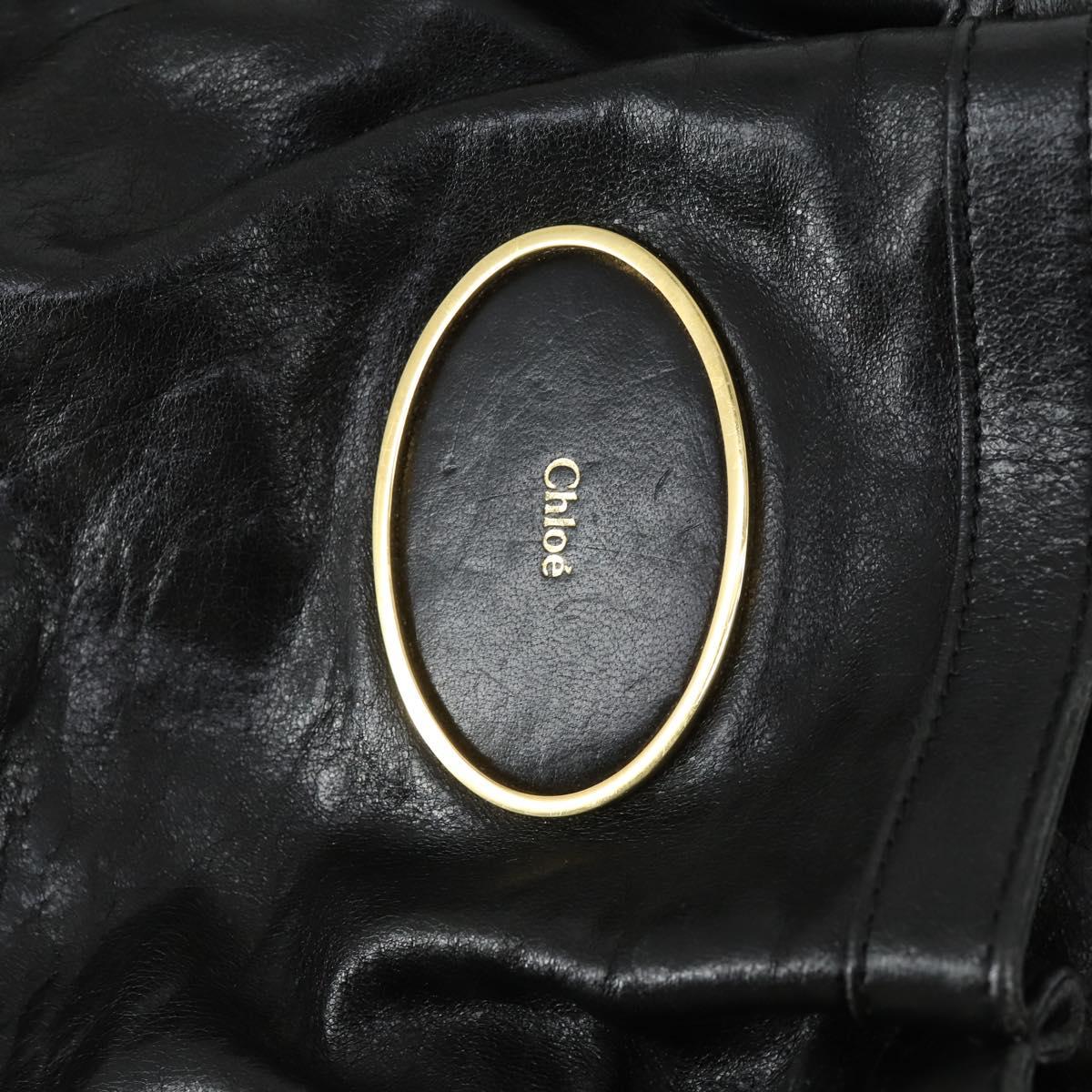 Chloe Victoria Hand Bag Leather 2way Black Gold Auth BA10246