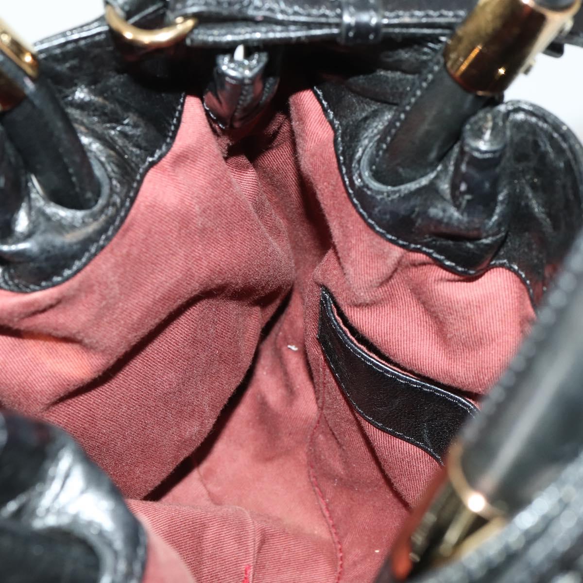 Chloe Victoria Hand Bag Leather 2way Black Gold Auth BA10246