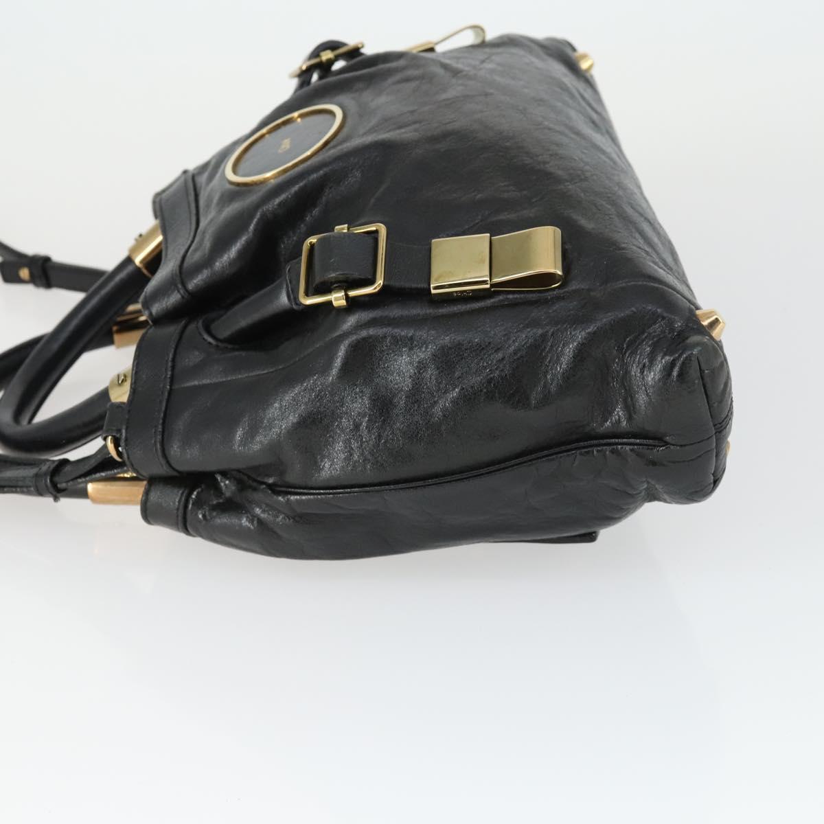 Chloe Victoria Hand Bag Leather 2way Black Gold Auth BA10246