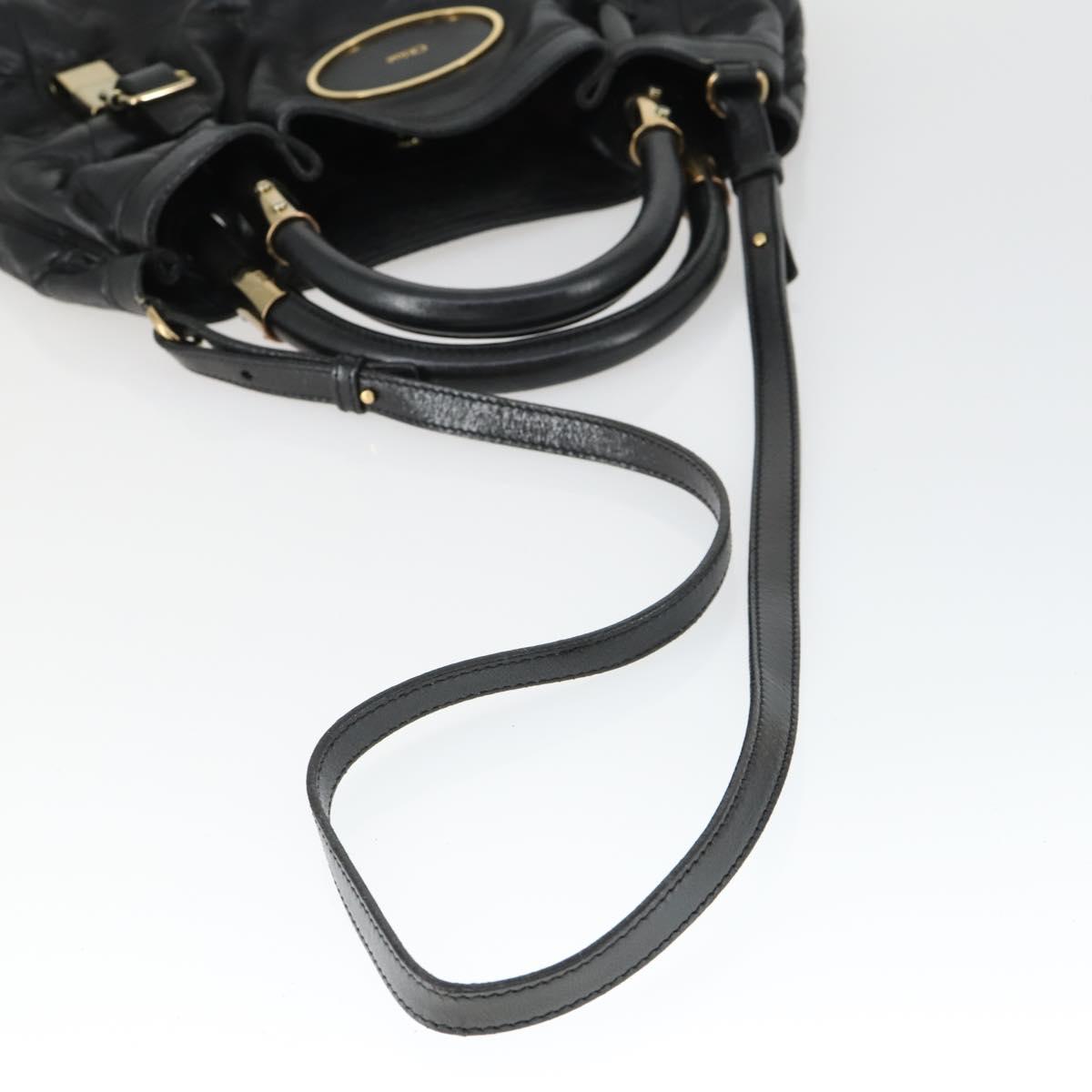 Chloe Victoria Hand Bag Leather 2way Black Gold Auth BA10246