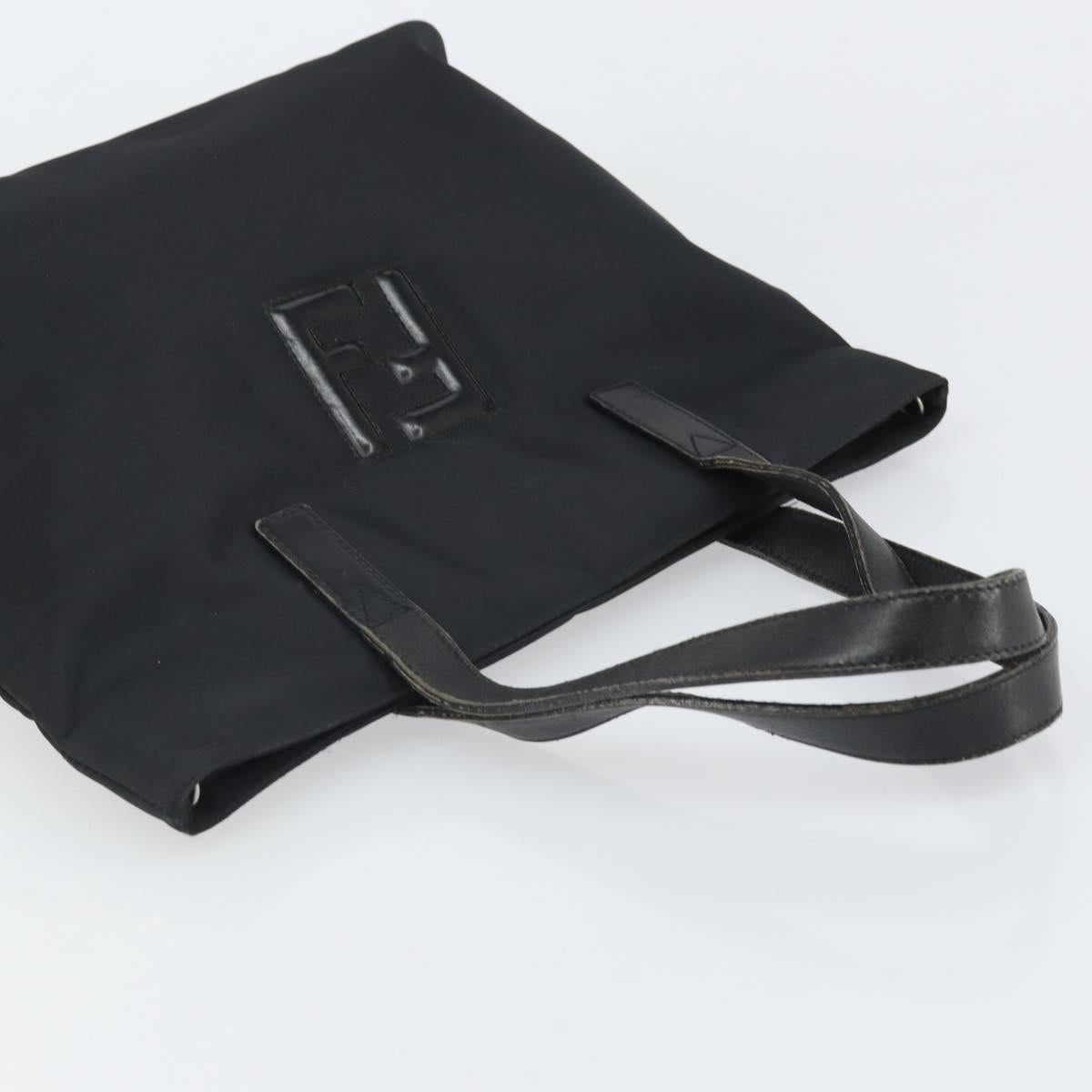 FENDI Hand Bag Nylon Black Silver Auth BA10247