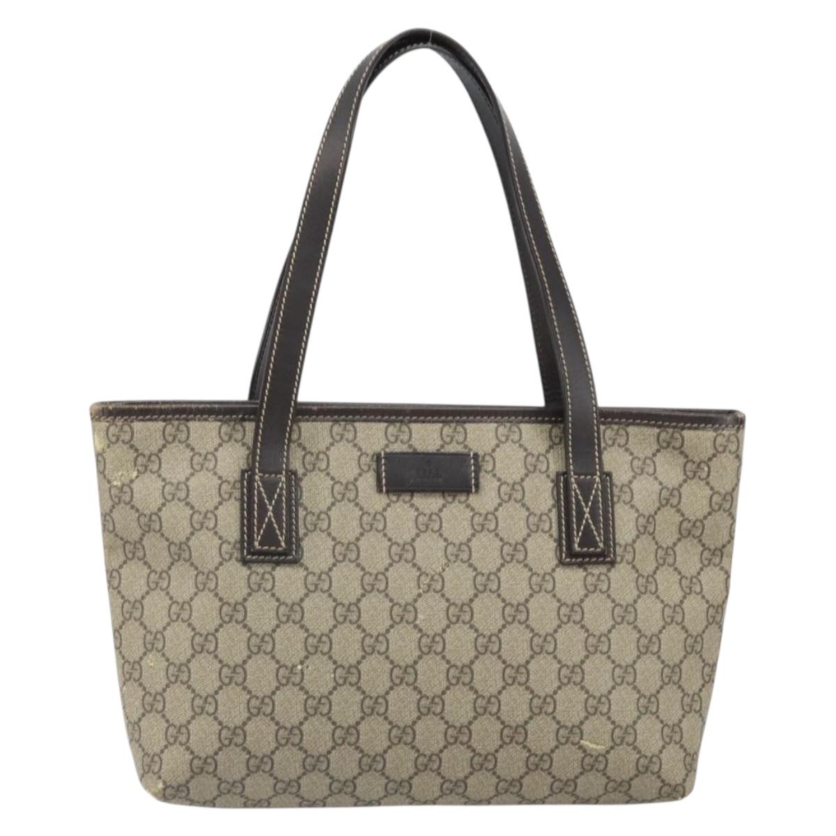 GUCCI GG Supreme Tote Bag PVC Beige 211138 Auth BA10250