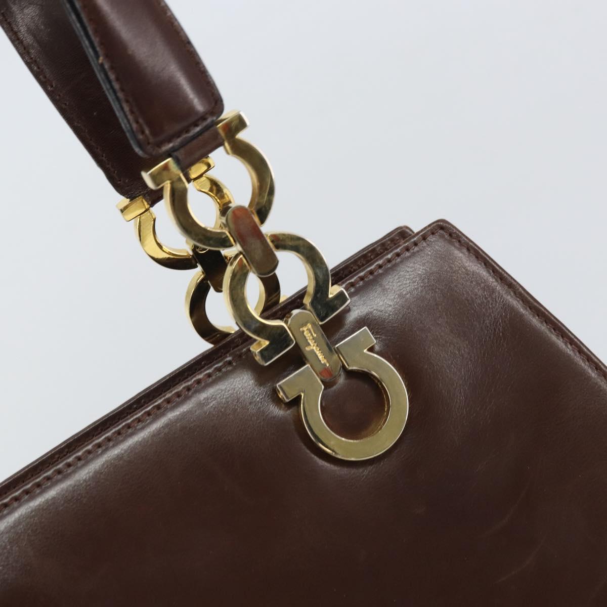 Salvatore Ferragamo Gancini Hand Bag Leather Brown Gold Auth BA10251