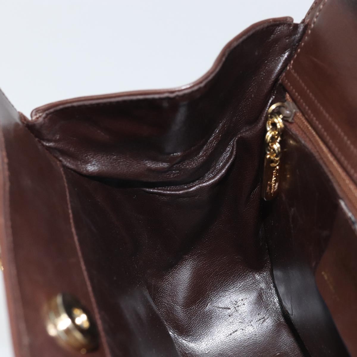 Salvatore Ferragamo Gancini Hand Bag Leather Brown Gold Auth BA10251