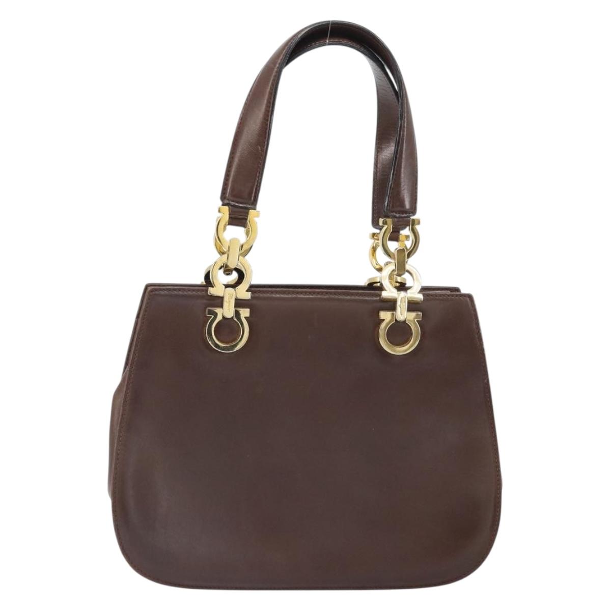 Salvatore Ferragamo Gancini Hand Bag Leather Brown Gold Auth BA10251