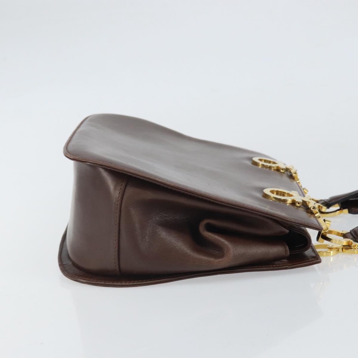 Salvatore Ferragamo Gancini Hand Bag Leather Brown Gold Auth BA10251