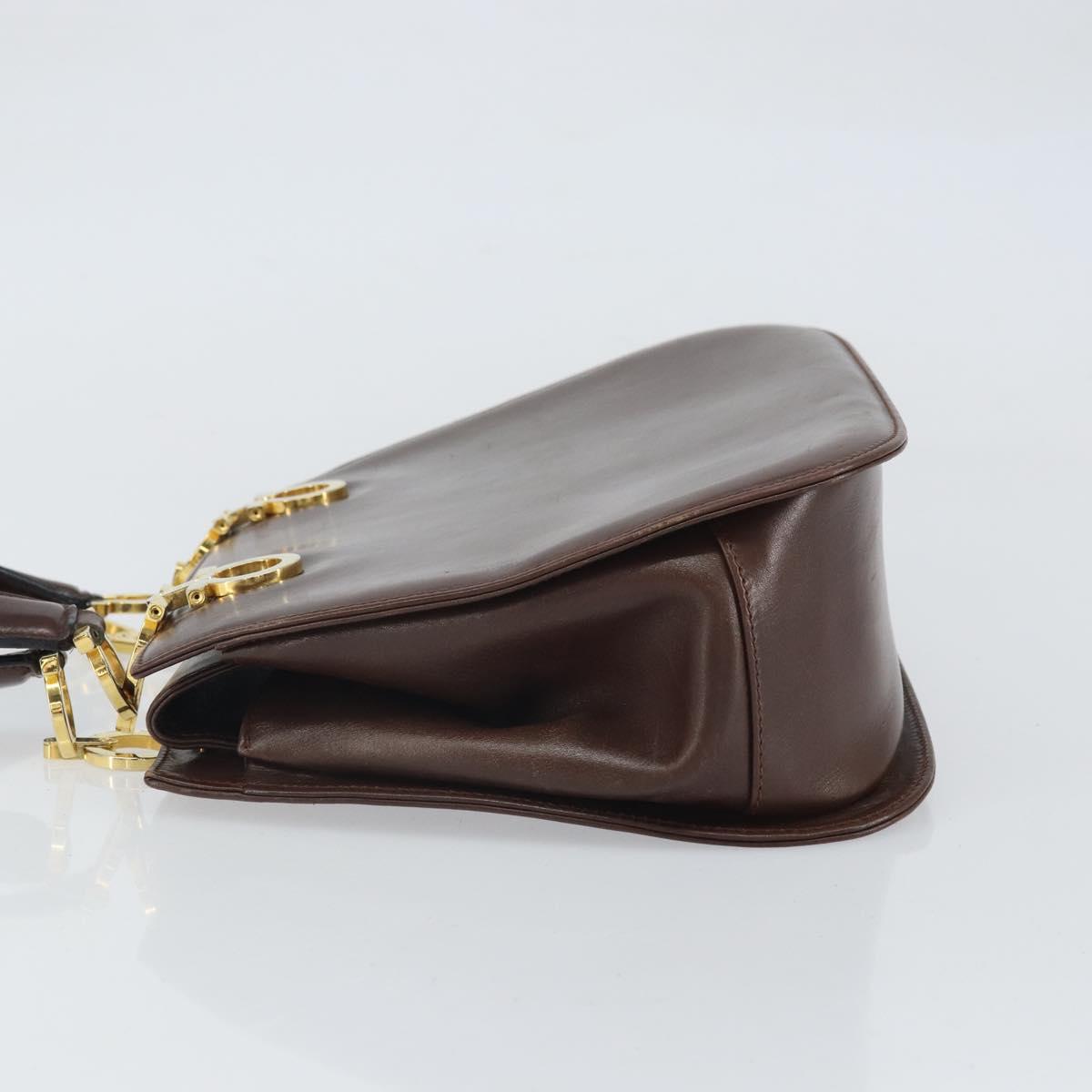 Salvatore Ferragamo Gancini Hand Bag Leather Brown Gold Auth BA10251