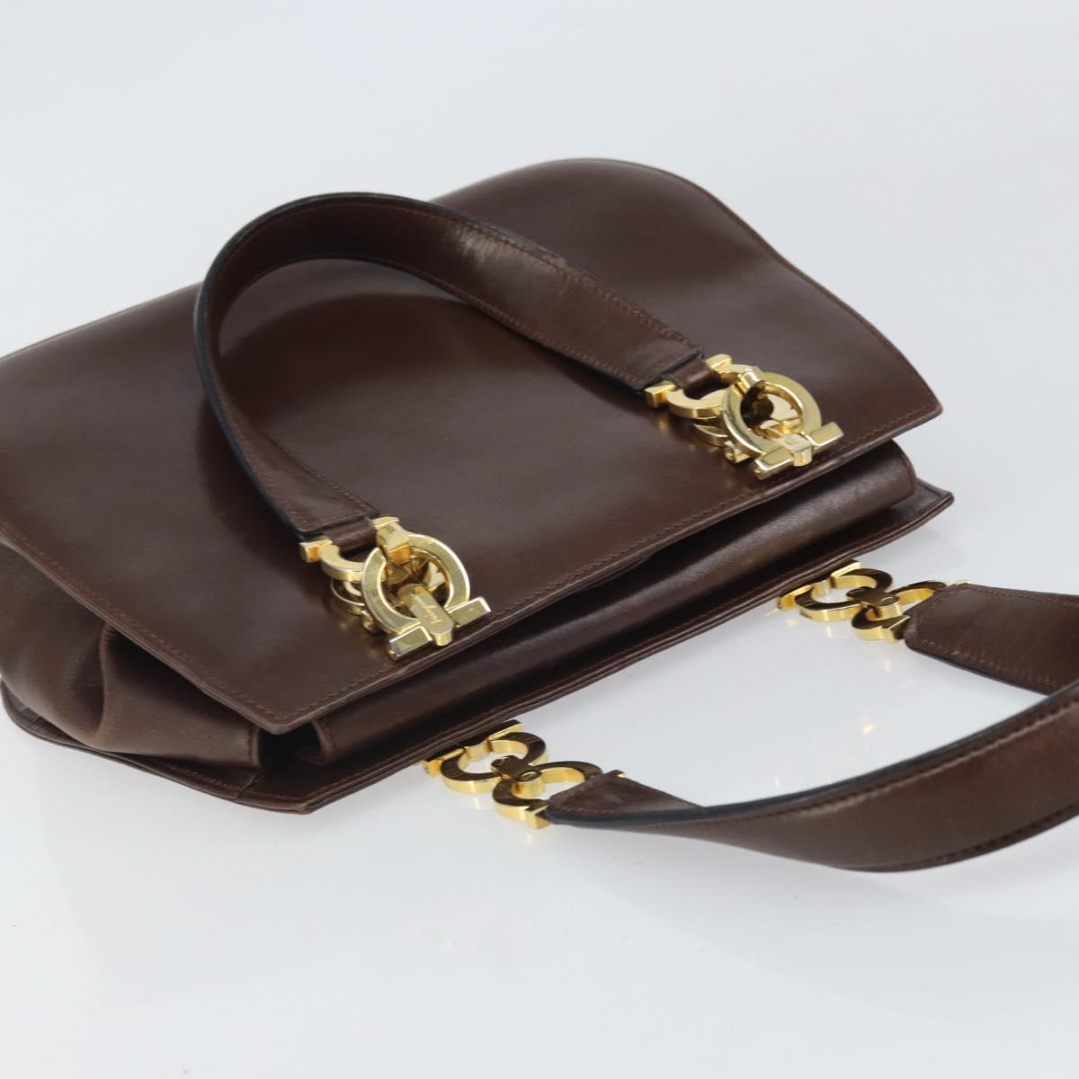 Salvatore Ferragamo Gancini Hand Bag Leather Brown Gold Auth BA10251
