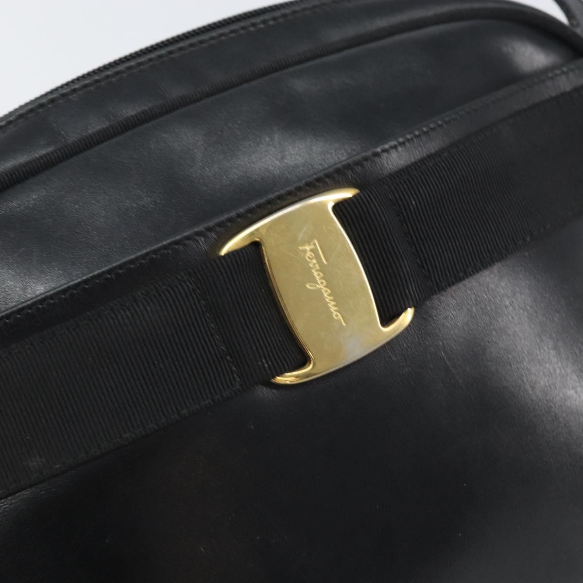 Salvatore Ferragamo Vala Shoulder Bag Leather Black Gold Auth BA10252