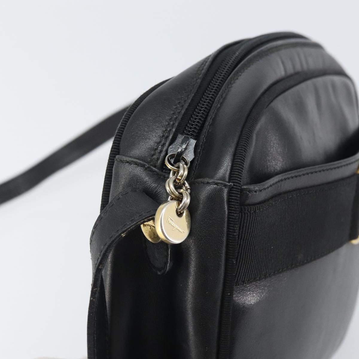 Salvatore Ferragamo Vala Shoulder Bag Leather Black Gold Auth BA10252