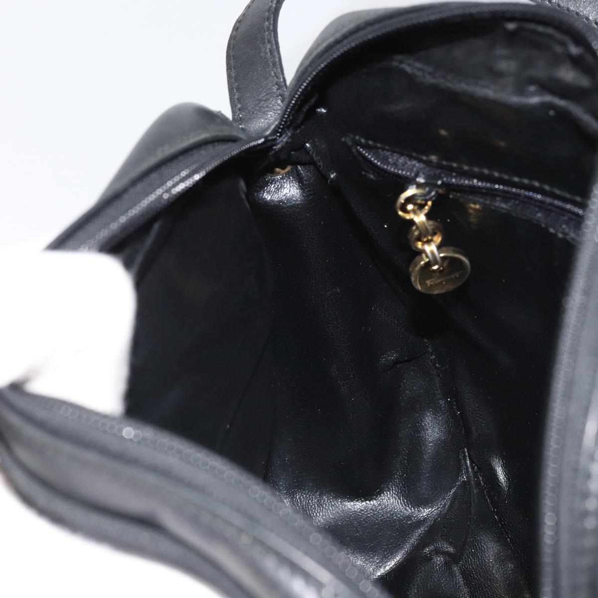 Salvatore Ferragamo Vala Shoulder Bag Leather Black Gold Auth BA10252