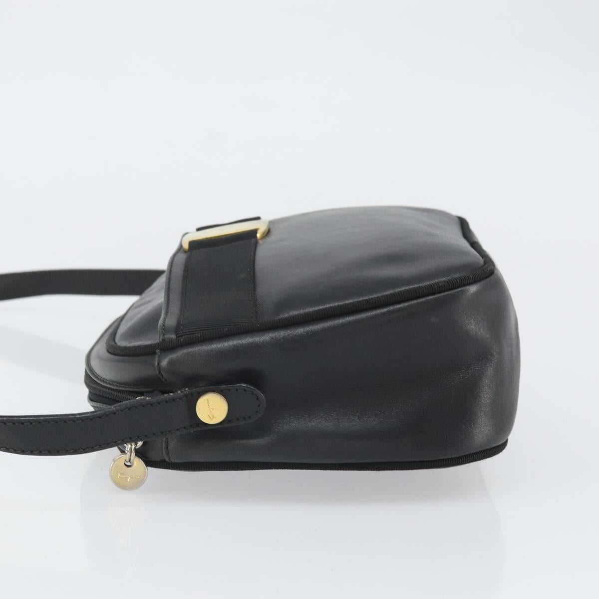 Salvatore Ferragamo Vala Shoulder Bag Leather Black Gold Auth BA10252