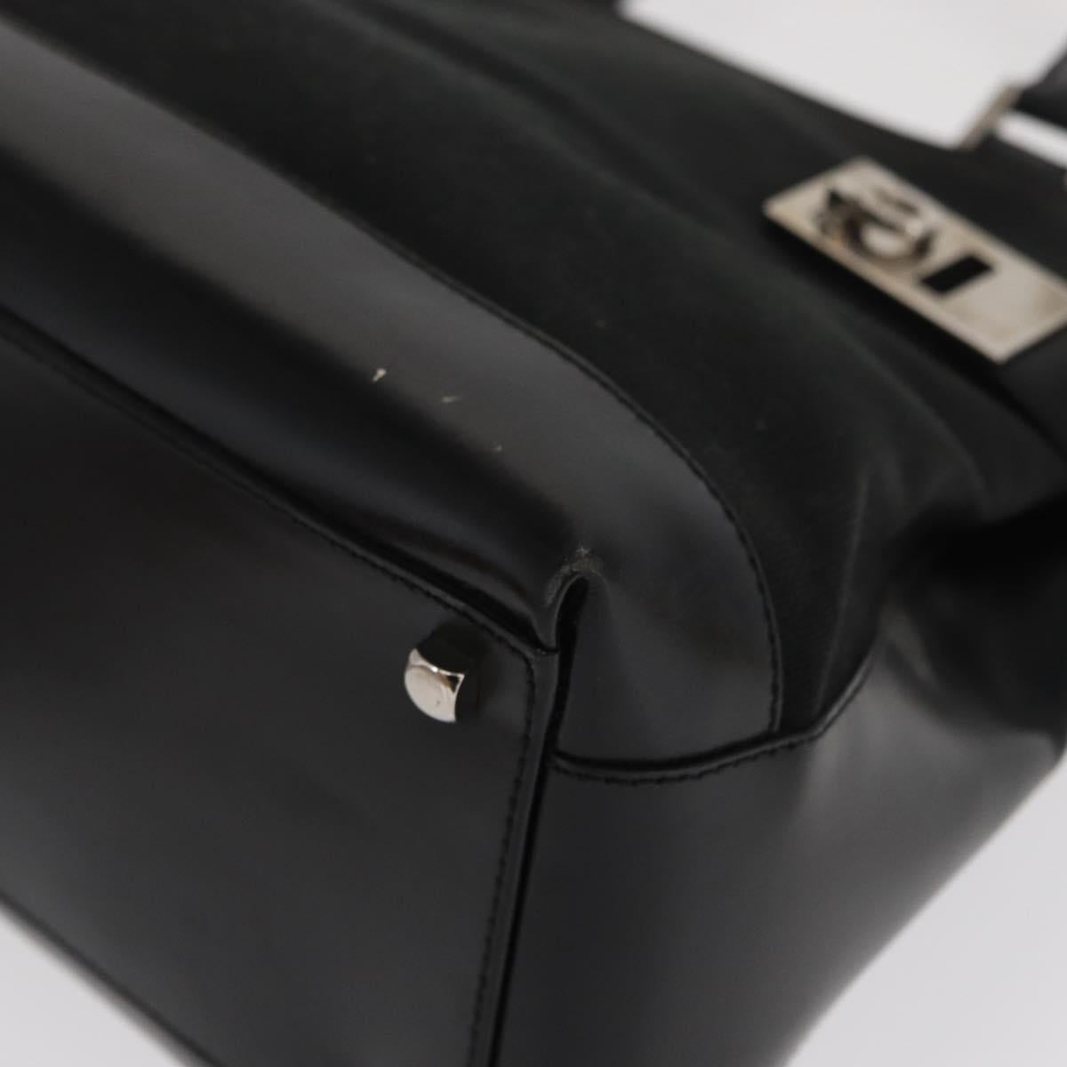 Salvatore Ferragamo Gancini Hand Bag Canvas Black Silver Auth BA10253