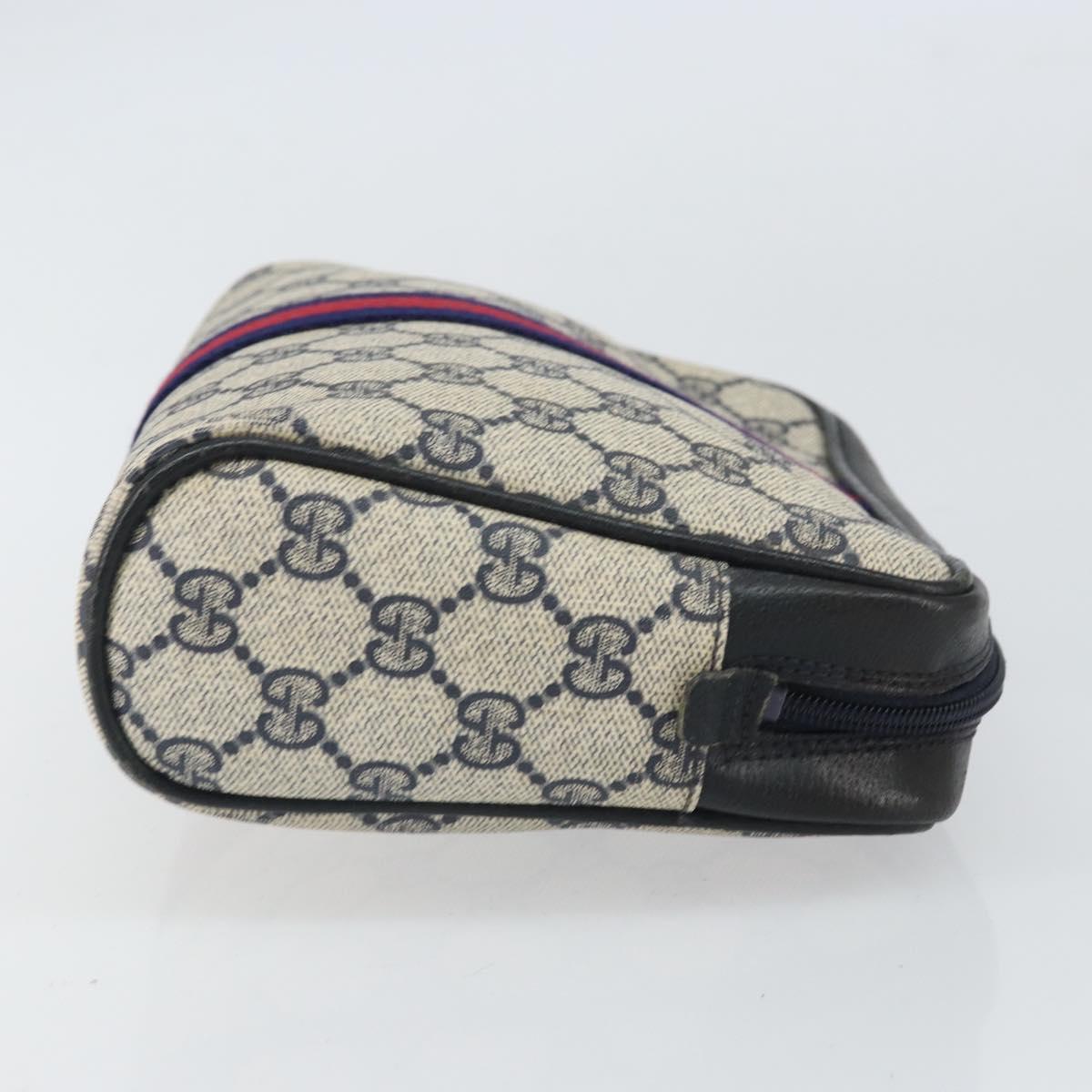GUCCI GG Supreme Sherry Line Clutch Bag PVC Navy Gold 010 378 Auth BA10258