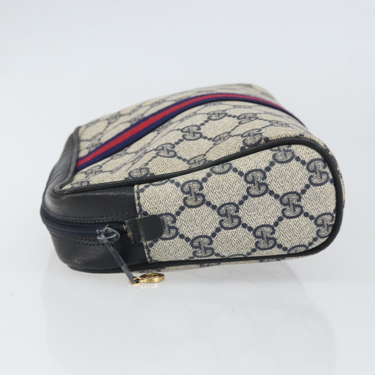 GUCCI GG Supreme Sherry Line Clutch Bag PVC Navy Gold 010 378 Auth BA10258