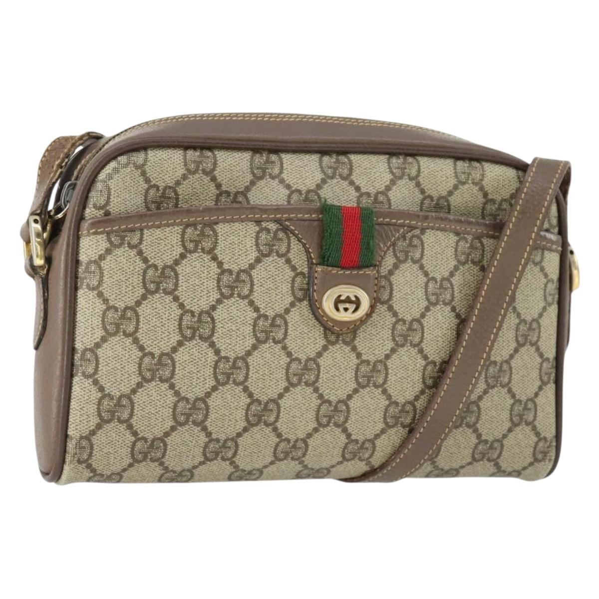 GUCCI GG Supreme Web Sherry Line Bag PVC Beige Red 001 58 6594 Auth BA10260