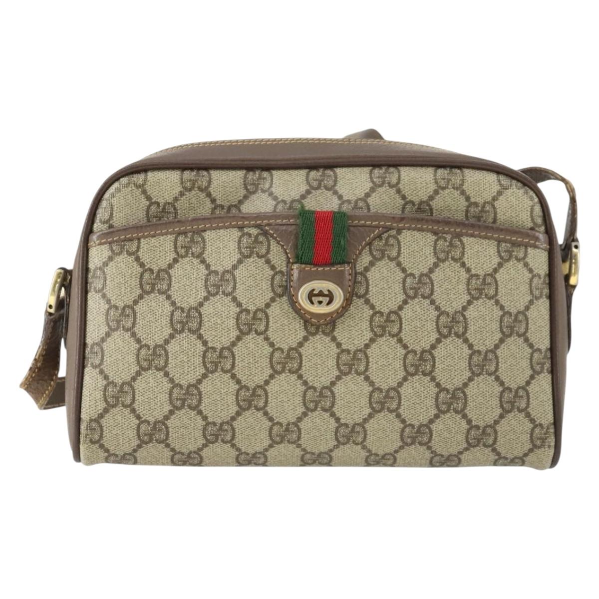 GUCCI GG Supreme Web Sherry Line Bag PVC Beige Red 001 58 6594 Auth BA10260