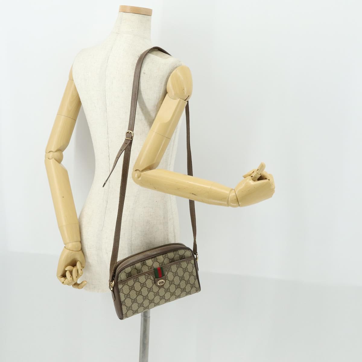 GUCCI GG Supreme Web Sherry Line Bag PVC Beige Red 001 58 6594 Auth BA10260