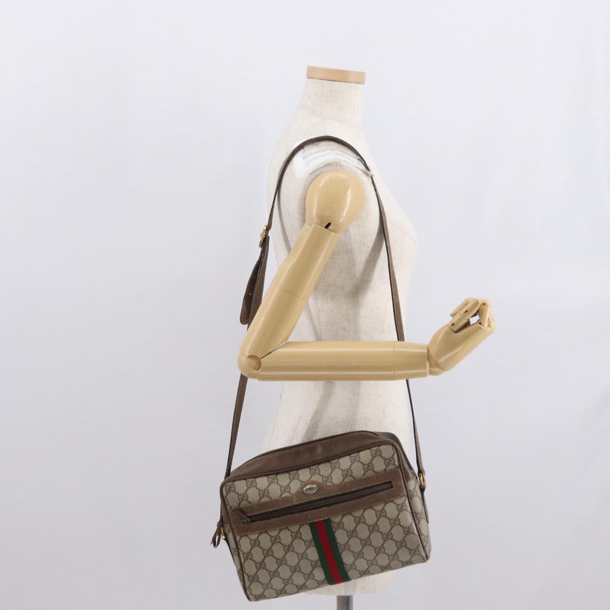 GUCCI GG Supreme Web Sherry Line Bag PVC Beige Red 68 02 005 Auth BA10261