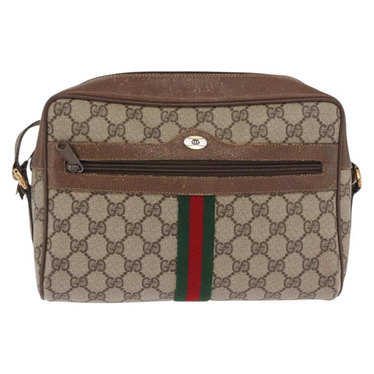 GUCCI GG Supreme Web Sherry Line Bag PVC Beige Red 68 02 005 Auth BA10261