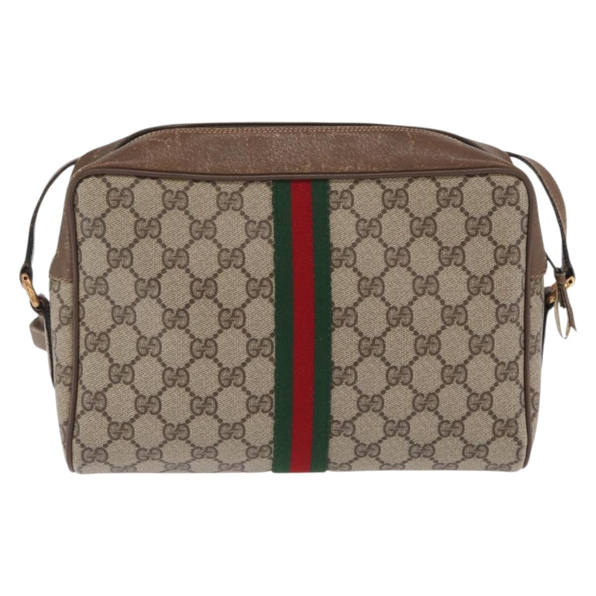 GUCCI GG Supreme Web Sherry Line Bag PVC Beige Red 68 02 005 Auth BA10261