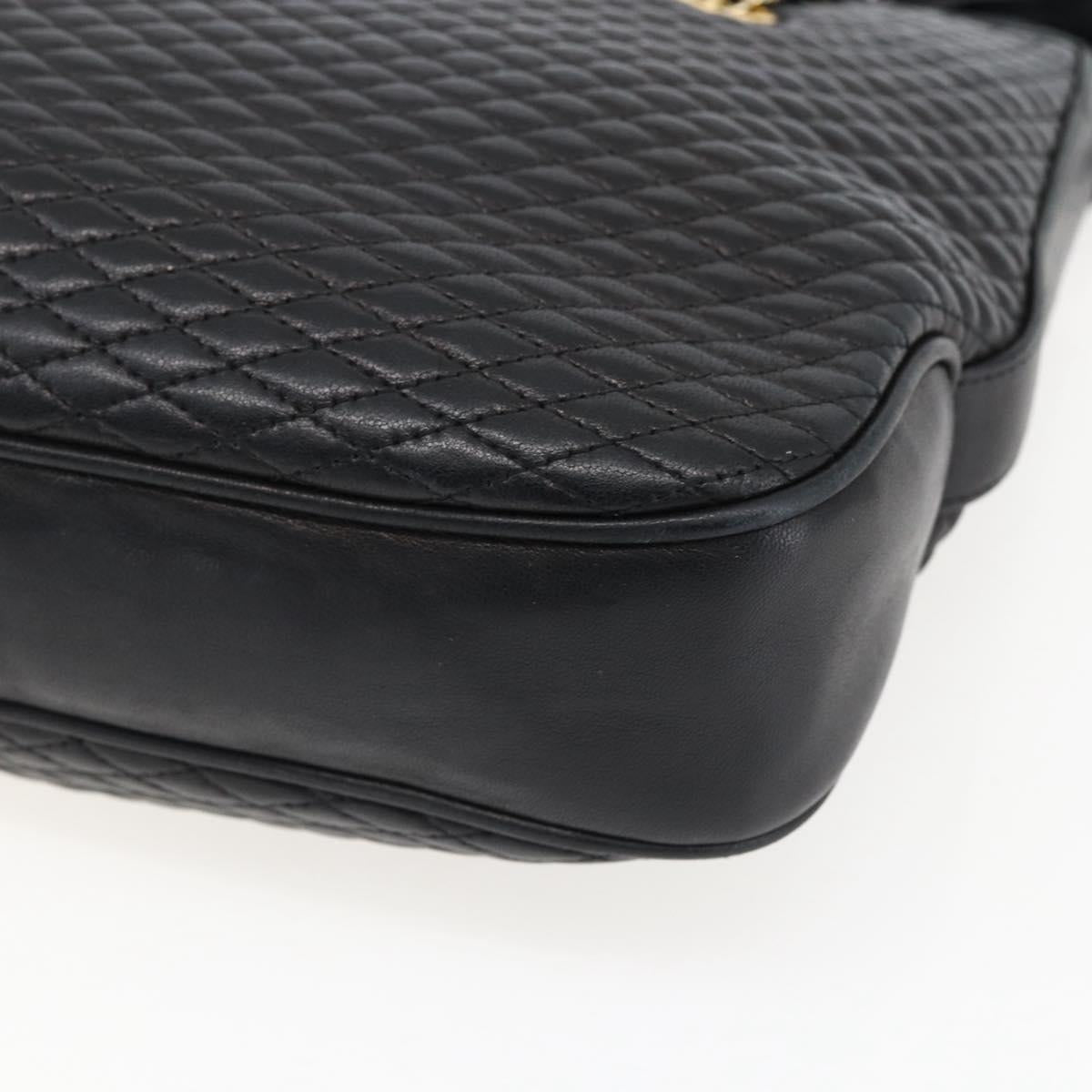 BALLY Chain Shoulder Bag Leather Gold Black Auth BA10264