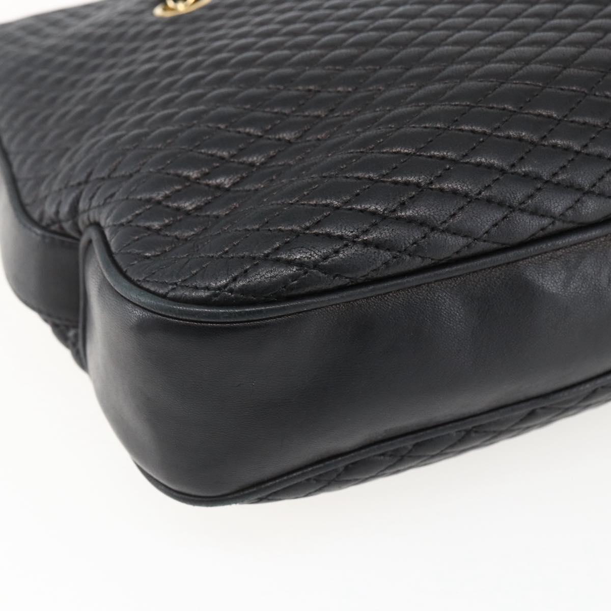 BALLY Chain Shoulder Bag Leather Gold Black Auth BA10264