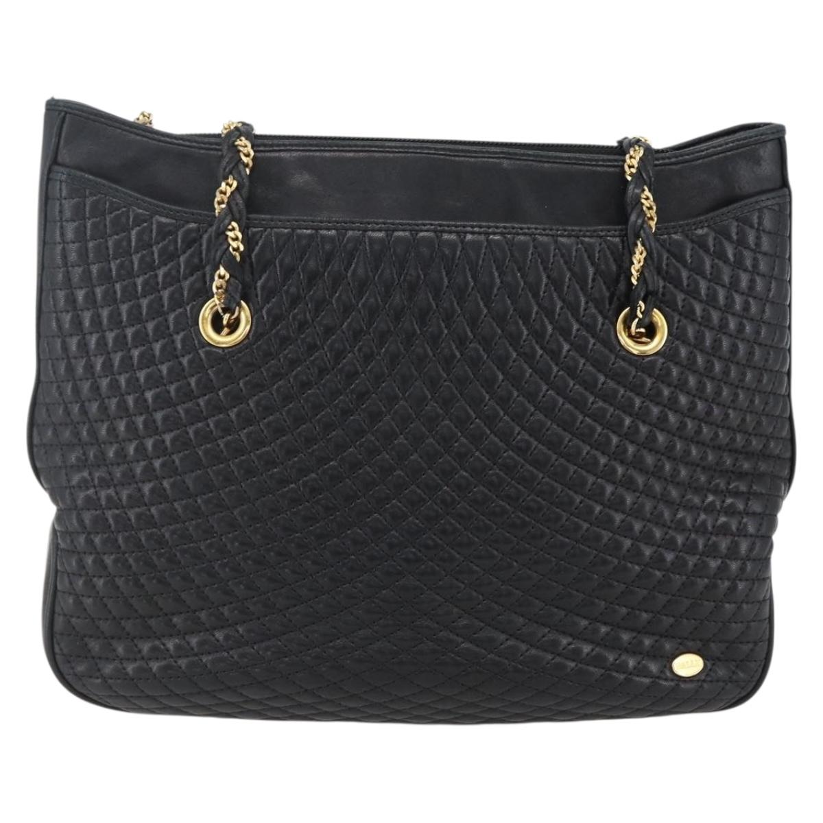 BALLY Chain Shoulder Bag Leather Gold Black Auth BA10264