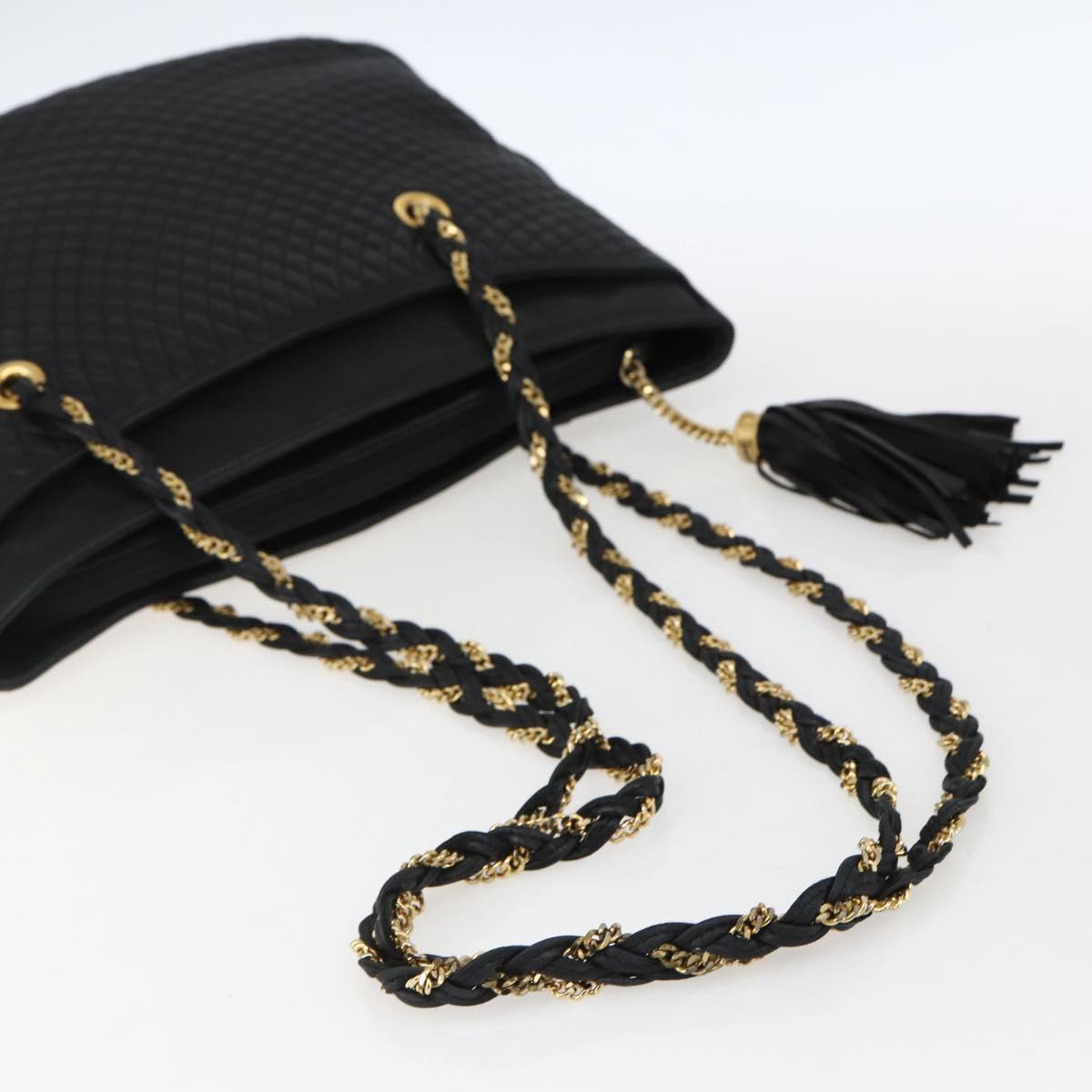 BALLY Chain Shoulder Bag Leather Gold Black Auth BA10264