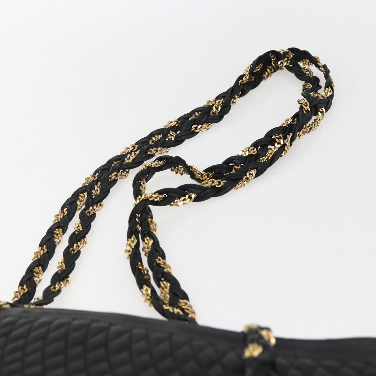 BALLY Chain Shoulder Bag Leather Gold Black Auth BA10264