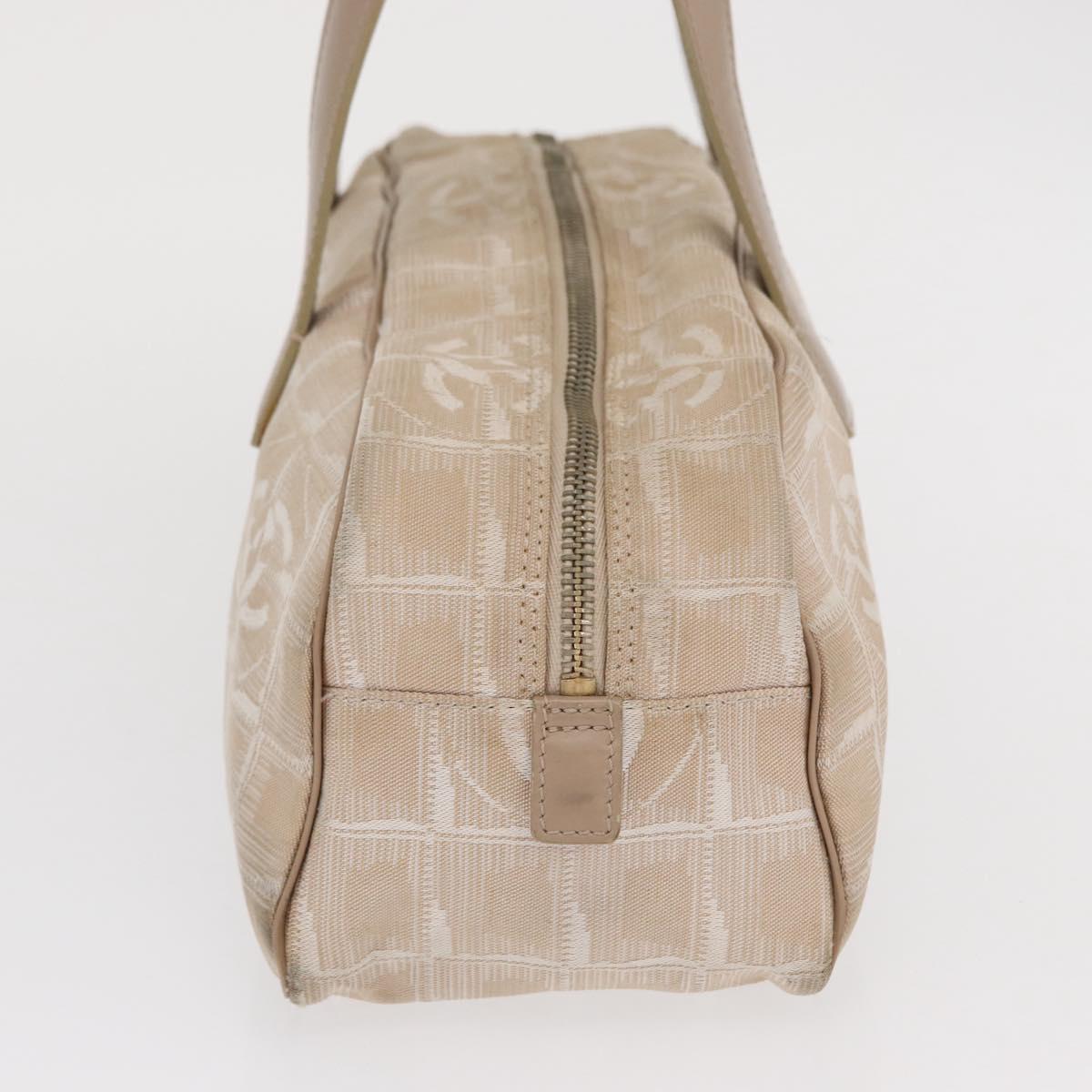 CHANEL New Travel line Hand Bag Nylon Beige Gold CC Auth BA10267