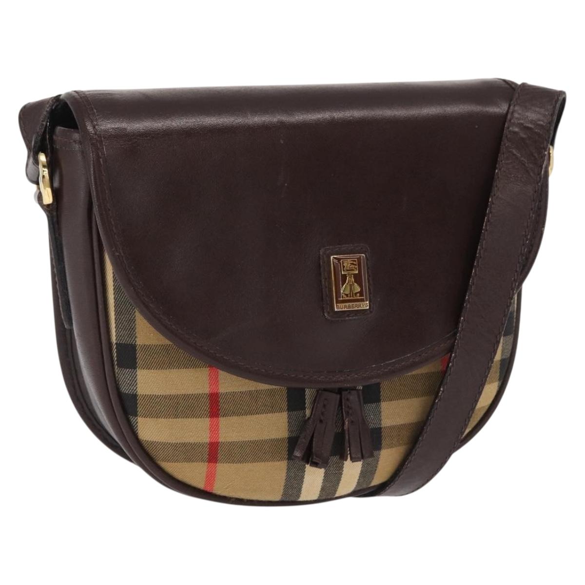 Burberrys Nova Check Shoulder Bag Canvas Beige Gold Auth BA10273