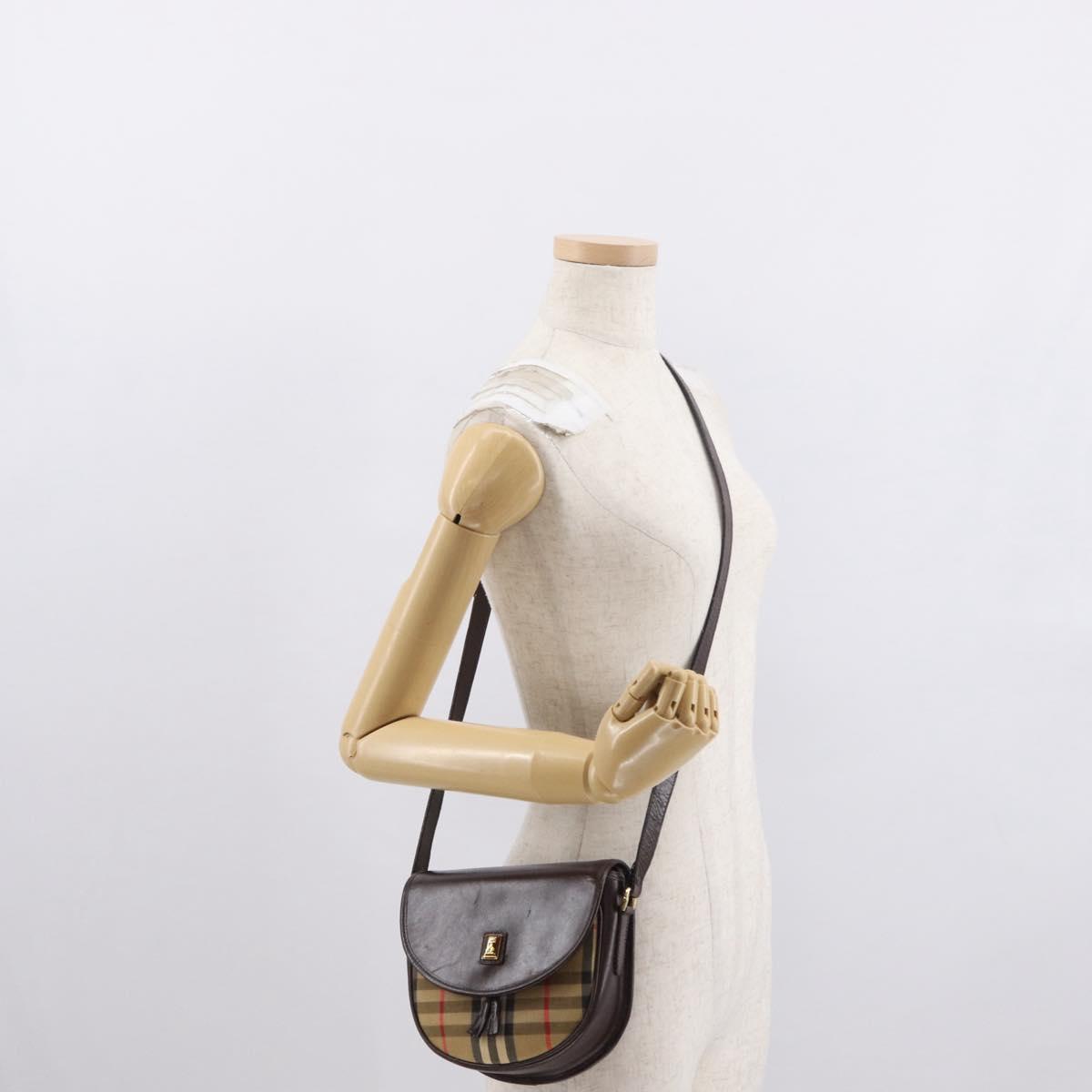 Burberrys Nova Check Shoulder Bag Canvas Beige Gold Auth BA10273