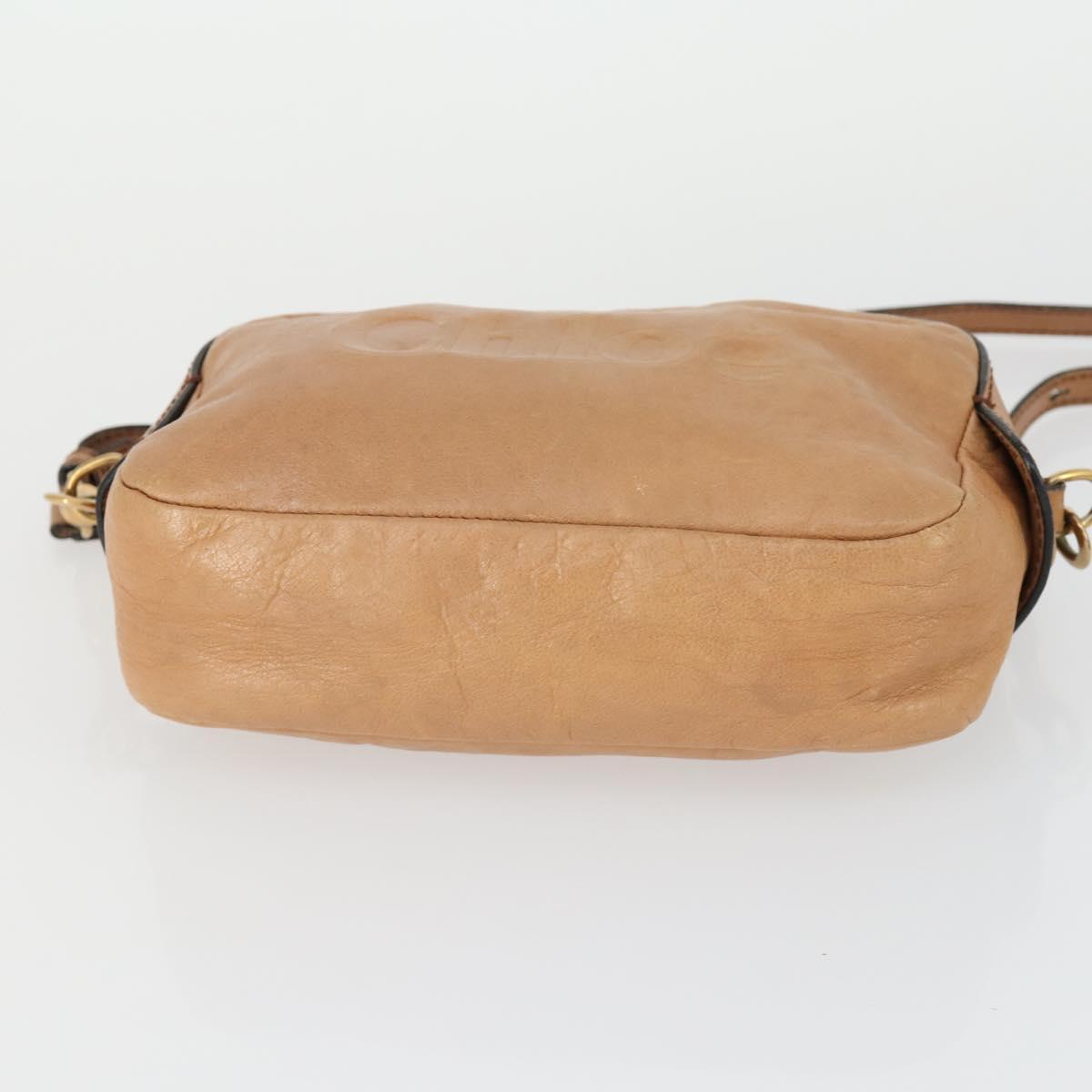 Chloe Shoulder Bag Leather Beige Gold Auth BA10274
