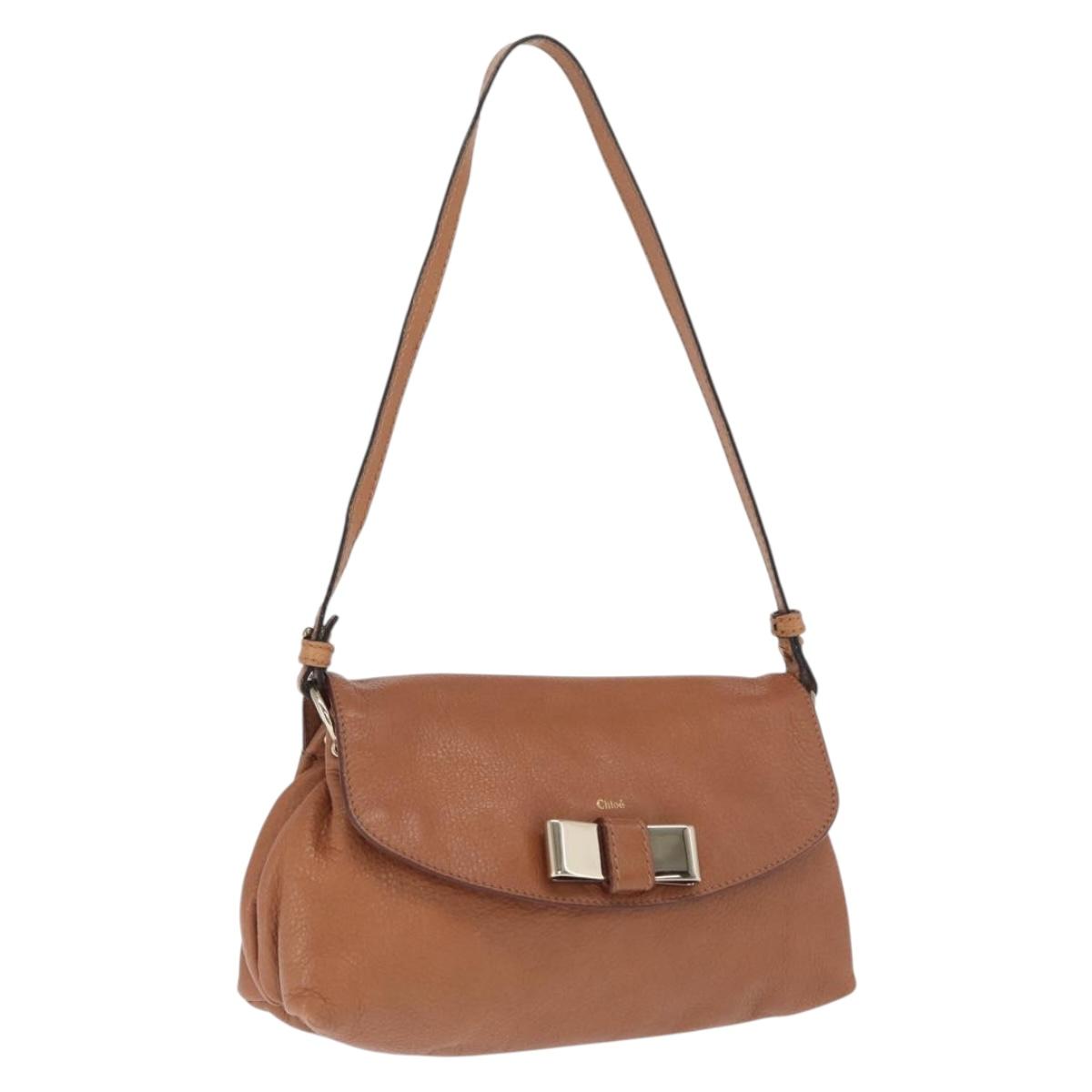 Chloe Shoulder Bag Leather 2way Brown Gold Auth BA10275