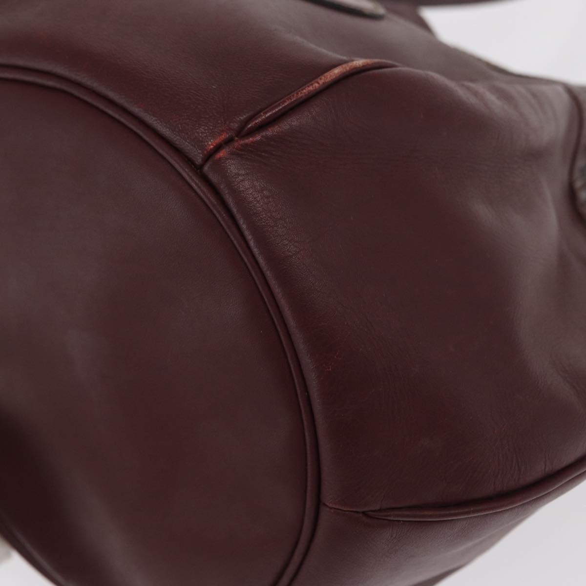 CARTIER Must Line Shoulder Bag Leather Bordeaux Gold Auth BA10279